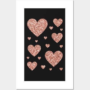 Dark Rose Gold Faux Glitter Hearts Posters and Art